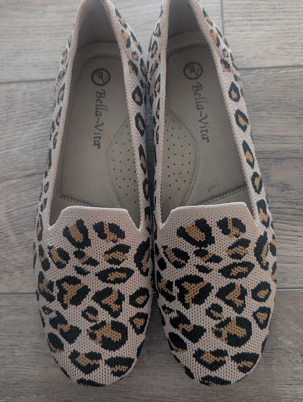 Bella Vita Leopard Knit Slip-On Flats in Beige, Black & Tan